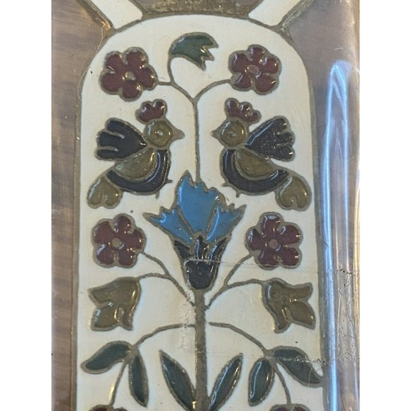 Vintage Cloisonné Enamel and Bronze Bottle Opener MCM Kitch Bar bird floral new - Picture 8 of 10